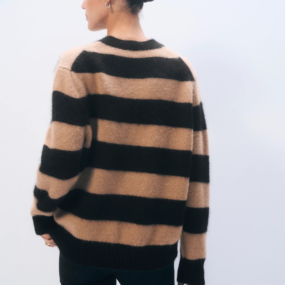 NWT White + Warren Black and Natural Striped Crewneck Sweater L - Picture 4 of 6